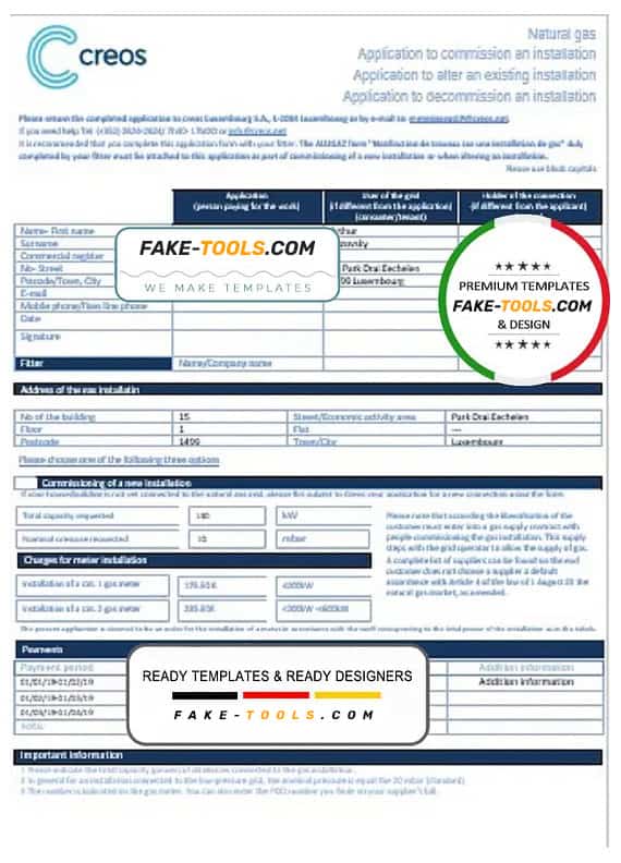 Luxembourg Creos gas utility bill template in Word and PDF format (.doc and .pdf) Luxembourg Creos gas utility bill template in Word and PDF format (.doc and .pdf)