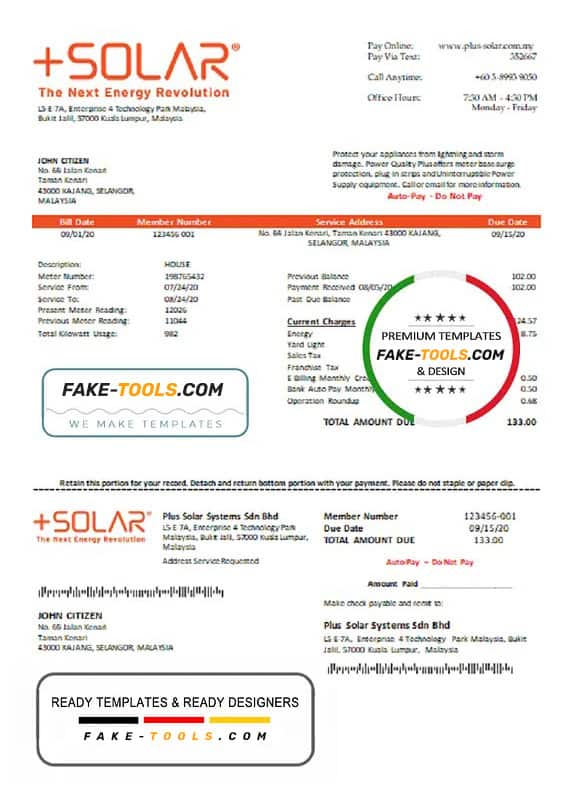 Malaysia Plus Solar Systems Sdn Bhd utility bill template in Word and PDF format Malaysia Plus Solar Systems Sdn Bhd utility bill template in Word and PDF format