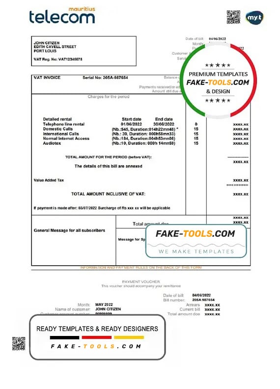 Mauritius Telecom Mauritius utility bill template in Word and PDF format Mauritius Telecom Mauritius utility bill template in Word and PDF format