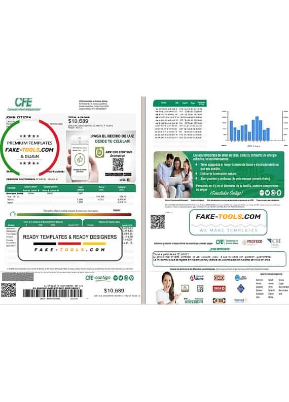 Mexico Federal Electricity Commission (CFE) utility bill template in Word format, 2 pages Mexico Federal Electricity Commission (CFE) utility bill template in Word format, 2 pages