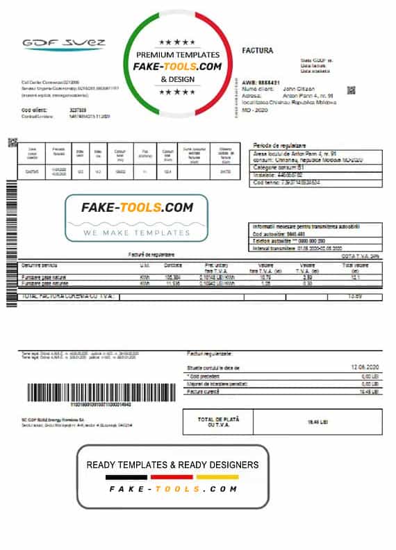 Moldova Gas utility bill template, fully editable in PSD format Moldova Gas utility bill template, fully editable in PSD format