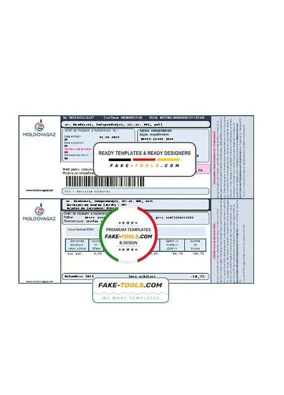 Moldova Moldovagaz utility bill template in Word and PDF format Moldova Moldovagaz utility bill template in Word and PDF format