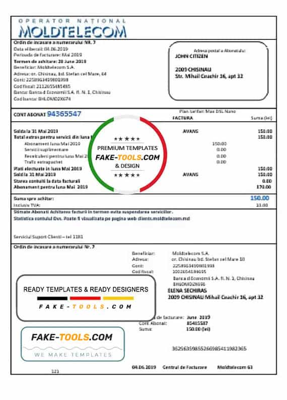 Moldova Moldtelecom utility bill template in Word and PDF format, fully editable Moldova Moldtelecom utility bill template in Word and PDF format, fully editable
