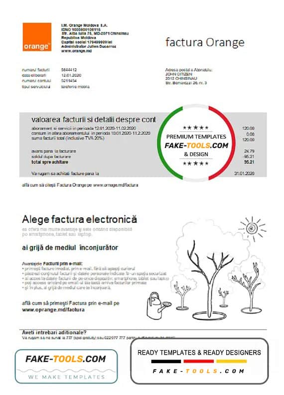 Moldova Orange utility bill template, fully editable in PSD format Moldova Orange utility bill template, fully editable in PSD format