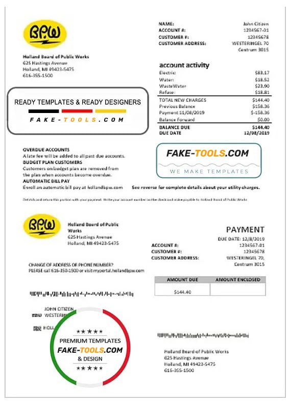 Netherlands BPW utility bill template in Word and PDF format Netherlands BPW utility bill template in Word and PDF format