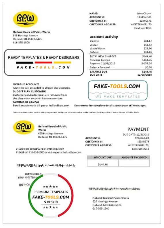 Netherlands BPW utility bill template in Word and PDF format Netherlands BPW utility bill template in Word and PDF format