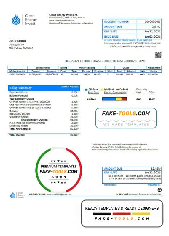 Norway Clean Energy Invest AS utility bill template in Word and PDF format, good for address prove Norway Clean Energy Invest AS utility bill template in Word and PDF format, good for address prove
