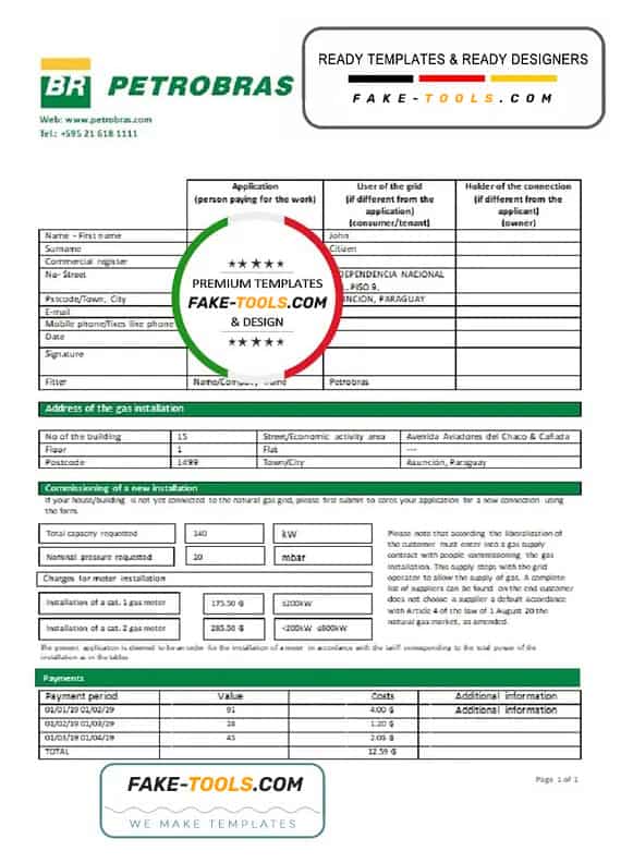 Paraguay Petrobras Paraguay Operations and Logistics gas company utility bill template in Word and PDF format Paraguay Petrobras Paraguay Operations and Logistics gas company utility bill template in Word and PDF format