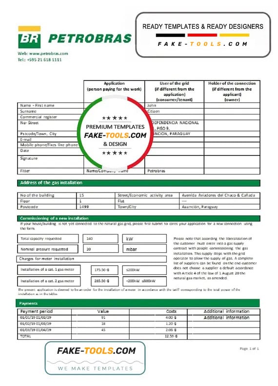 Paraguay Petrobras Paraguay Operations and Logistics gas company utility bill template in Word and PDF format Paraguay Petrobras Paraguay Operations and Logistics gas company utility bill template in Word and PDF format