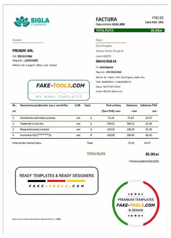 Romania SIGLA COMPANIEI utility bill template in Word and PDF format Romania SIGLA COMPANIEI utility bill template in Word and PDF format
