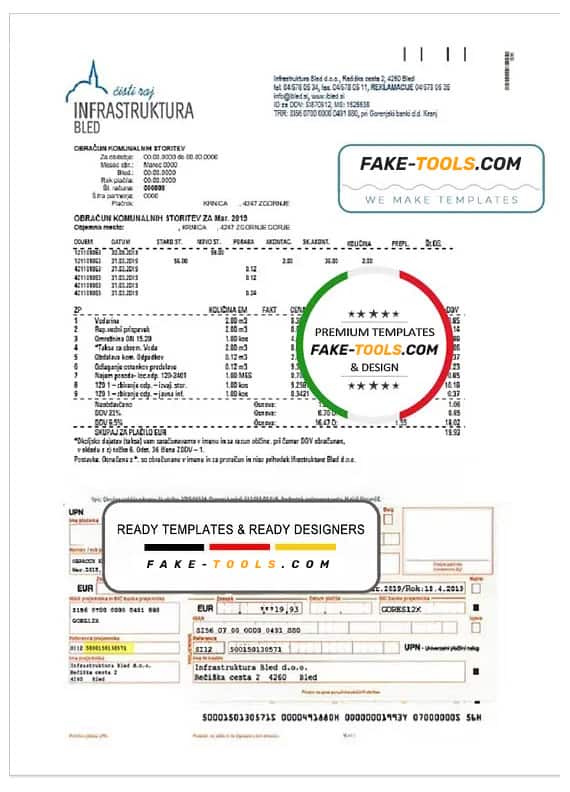 Slovenia Infrastruktura Bled utility bill template in Word and PDF format (.doc and .pdf) Slovenia Infrastruktura Bled utility bill template in Word and PDF format (.doc and .pdf)