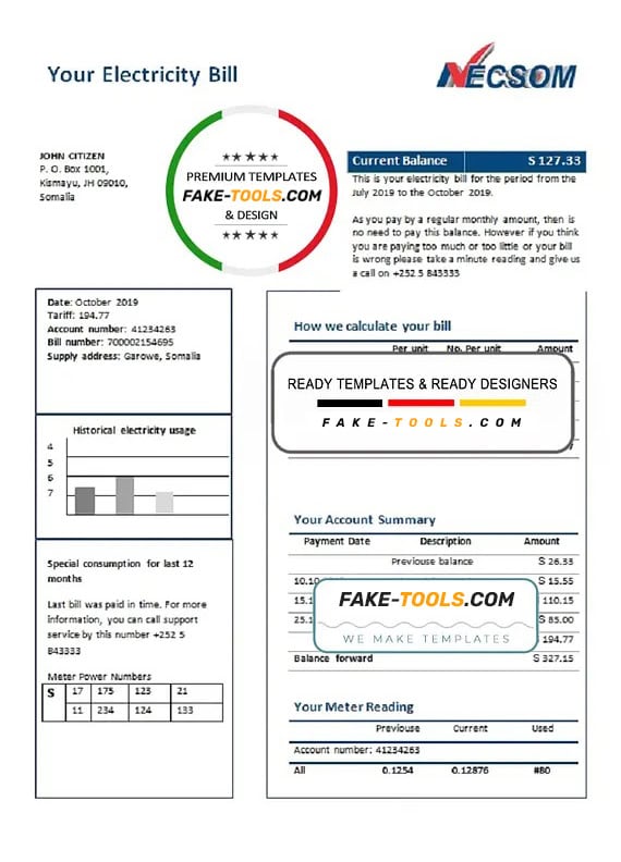 Somalia NESCOM Company electricity utility bill template in Word and PDF format Somalia NESCOM Company electricity utility bill template in Word and PDF format