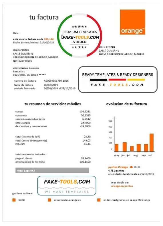 Spain Orange easy fillable utility bill template in Word and PDF format Spain Orange easy fillable utility bill template in Word and PDF format