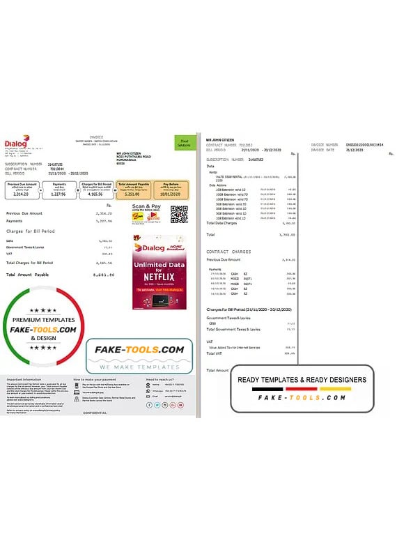 Sri Lanka Dialog utility bill template in Word and PDF format (2 pages) Sri Lanka Dialog utility bill template in Word and PDF format (2 pages)