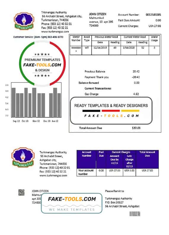 Turkmenistan Turkmengaz utility bill template in Word and PDF format Turkmenistan Turkmengaz utility bill template in Word and PDF format