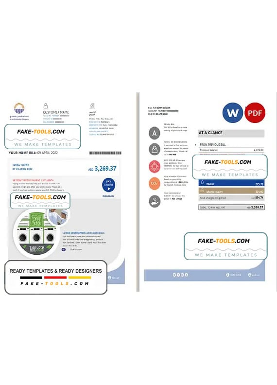 UAE Abu Dhabi Al Ain Distribution Co. Word and PDF utility bill template (5 pages) UAE Abu Dhabi Al Ain Distribution Co. Word and PDF utility bill template (5 pages)