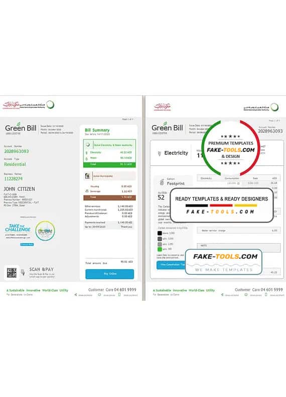 UAE Dubai Electricity & Water Authority utility bill template in Word and PDF format (4 pages) UAE Dubai Electricity & Water Authority utility bill template in Word and PDF format (4 pages)