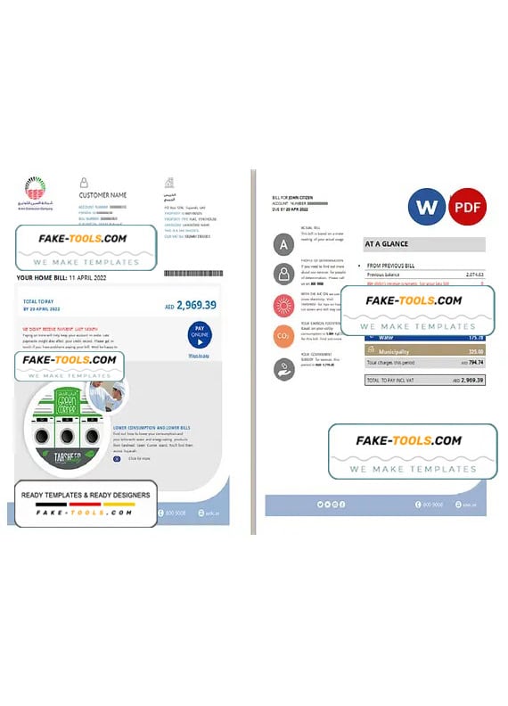 UAE Fujairah Al Ain Distribution Co. Word and PDF utility bill template (5 pages) UAE Fujairah Al Ain Distribution Co. Word and PDF utility bill template (5 pages)