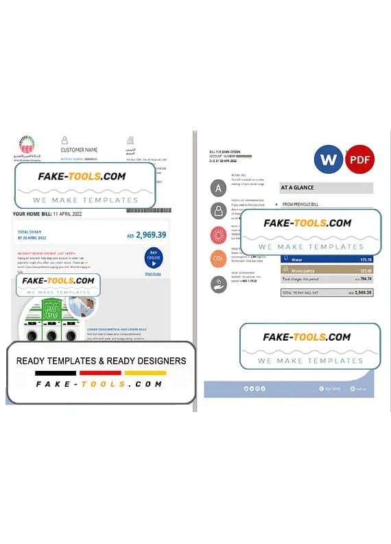 UAE Ras Al Khaimah Al Ain Distribution Co. Word and PDF utility bill template (5 pages) UAE Ras Al Khaimah Al Ain Distribution Co. Word and PDF utility bill template (5 pages)
