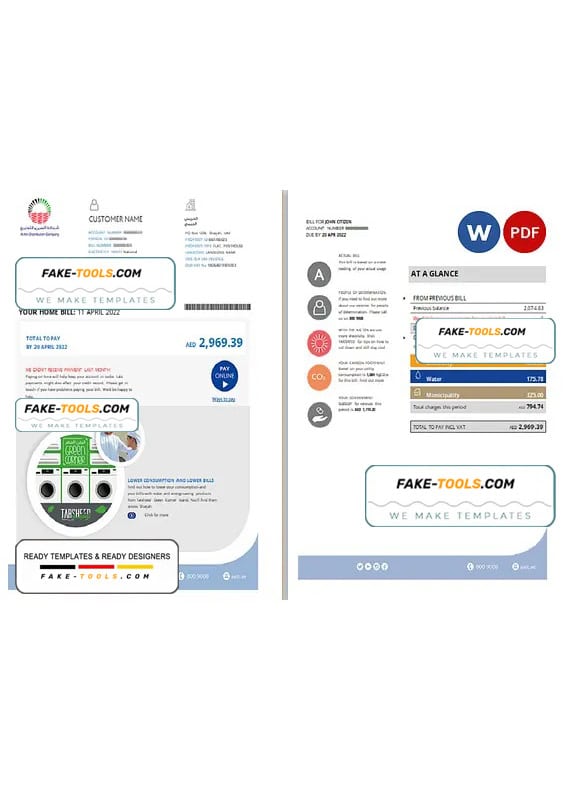 UAE Sharjah Al Ain Distribution Co. Word and PDF utility bill template (5 pages) UAE Sharjah Al Ain Distribution Co. Word and PDF utility bill template (5 pages)