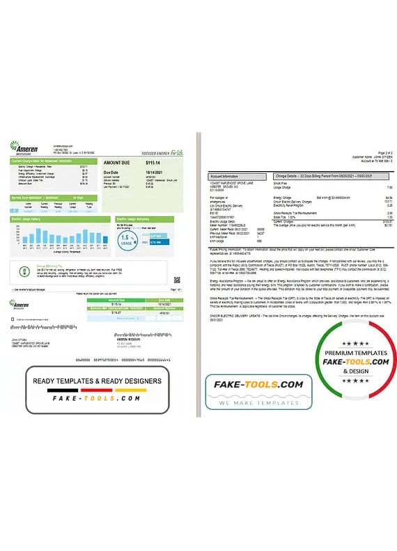 USA Ameren Missouri electricity utility bill template in Word and PDF format (2 pages) USA Ameren Missouri electricity utility bill template in Word and PDF format (2 pages)
