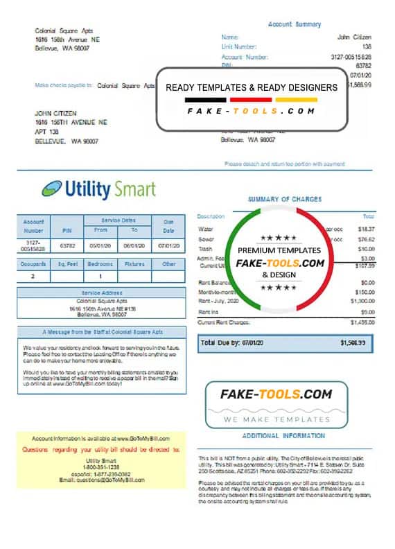 USA Arizona Utility Smart utility bill template in Word and PDF format (.doc and .pdf) USA Arizona Utility Smart utility bill template in Word and PDF format (.doc and .pdf)