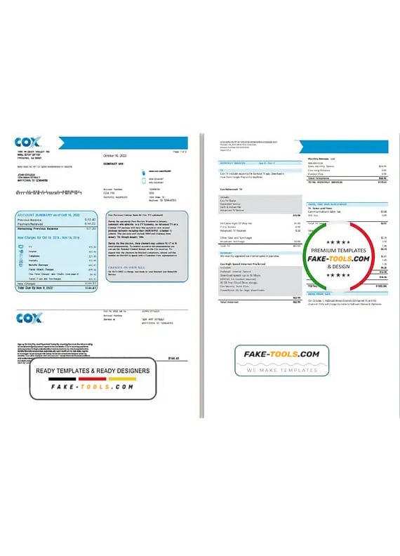 USA COX utility bill template in Word and PDF format USA COX utility bill template in Word and PDF format