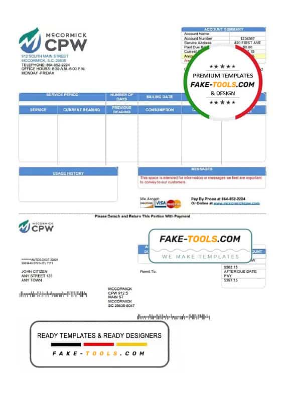 USA CPW utility bill template in Word and PDF format USA CPW utility bill template in Word and PDF format