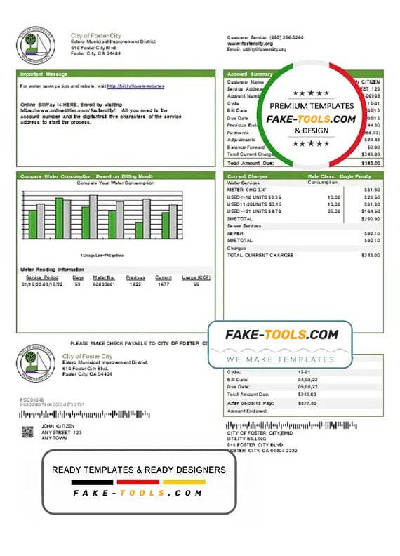 USA California City of Foster City utility bill template in Word and PDF format USA California City of Foster City utility bill template in Word and PDF format