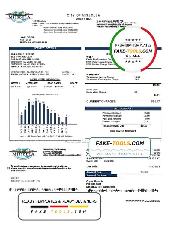USA City of Missoula utility bill template in Word and PDF format USA City of Missoula utility bill template in Word and PDF format
