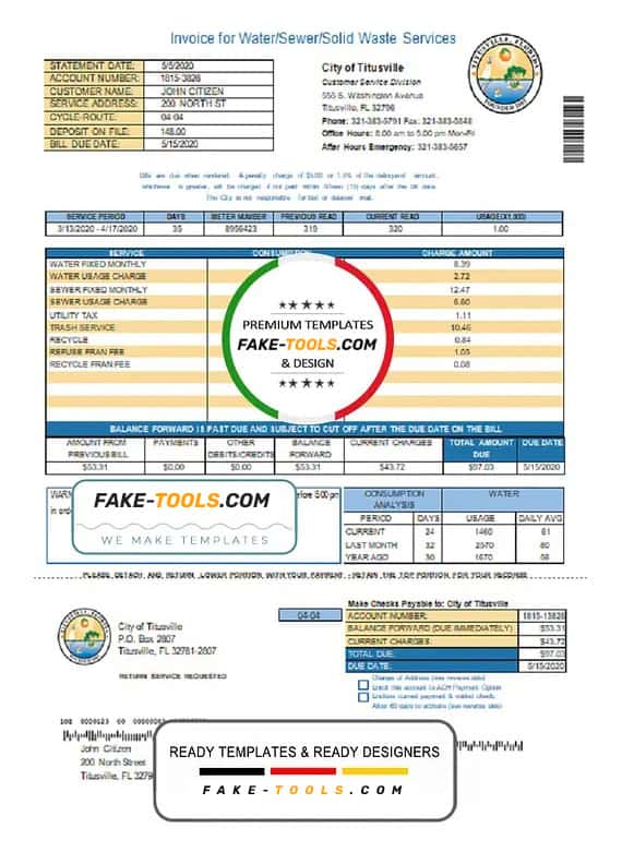 USA City of Titusville Florida utility bill template in Word and PDF format (.doc and .pdf) USA City of Titusville Florida utility bill template in Word and PDF format (.doc and .pdf)