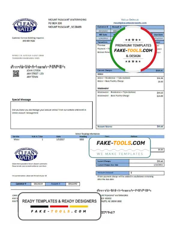 USA Clean Water utility bill template in Word and PDF format USA Clean Water utility bill template in Word and PDF format