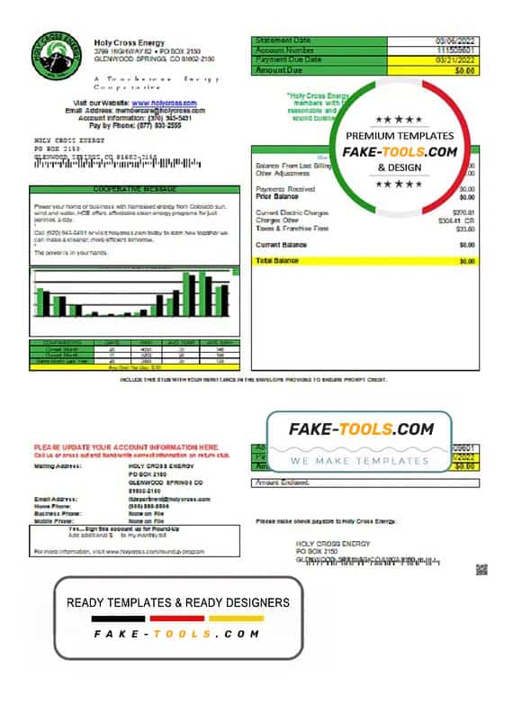USA Colorado Holy Cross Energy utility bill template in Word and PDF forma USA Colorado Holy Cross Energy utility bill template in Word and PDF forma