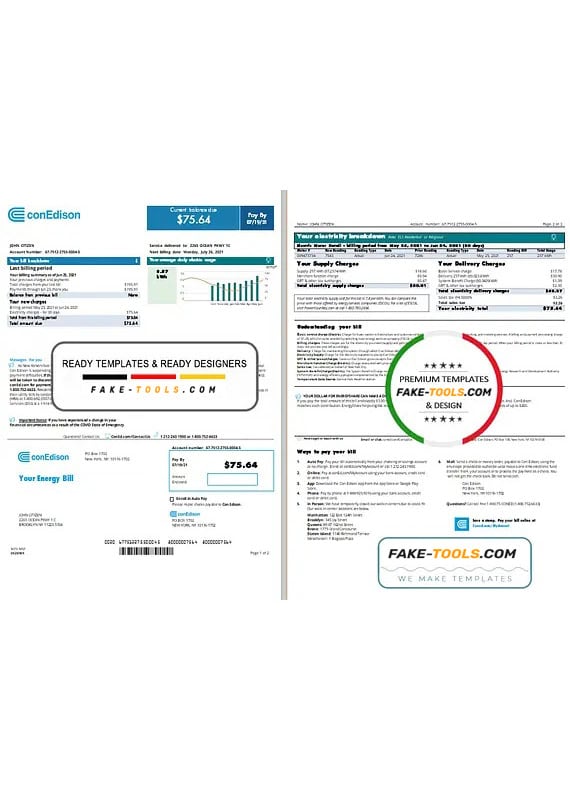 USA Con Edison utility bill template in Word and PDF format, 2 pages (2021 April – present) USA Con Edison utility bill template in Word and PDF format, 2 pages (2021 April – present)