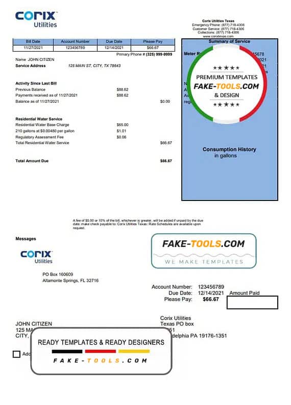 USA Corix Utilities bill template in Word and PDF format USA Corix Utilities bill template in Word and PDF format