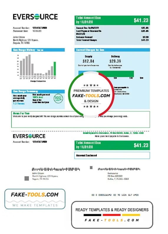 USA Eversource gas utility bill template in Word and PDF format, good for address prove USA Eversource gas utility bill template in Word and PDF format, good for address prove