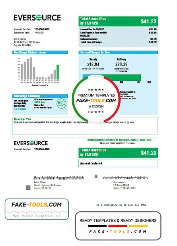 USA Eversource gas utility bill template in Word and PDF format, good for address prove USA Eversource gas utility bill template in Word and PDF format, good for address prove