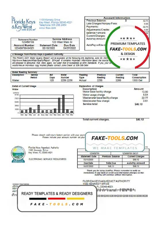 USA Florida Florida Keys utility bill template in Word and PDF format USA Florida Florida Keys utility bill template in Word and PDF format
