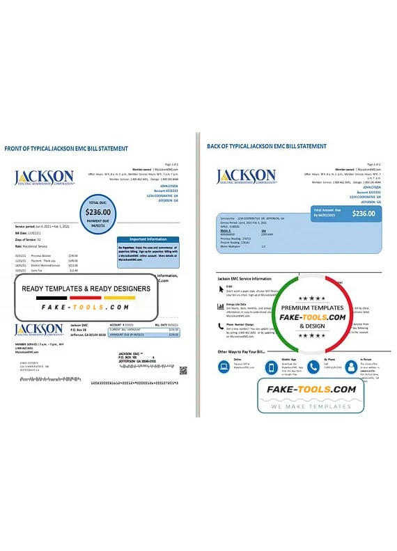 USA Georgia JACKSON EMC utility bill template in Word and PDF format 2 pages) USA Georgia JACKSON EMC utility bill template in Word and PDF format 2 pages)