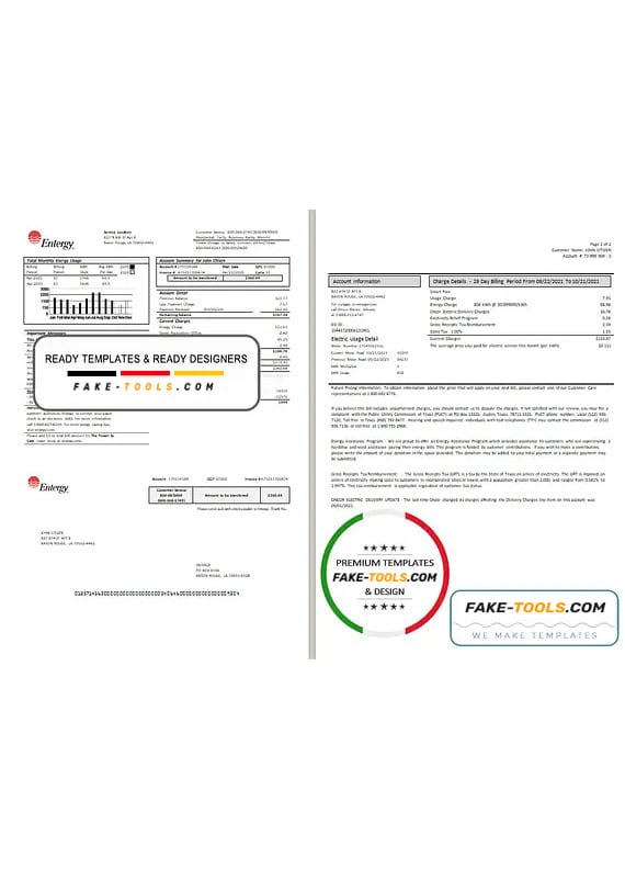 USA Louisiana Entergy utility bill template in Word and PDF format (2 pages) USA Louisiana Entergy utility bill template in Word and PDF format (2 pages)