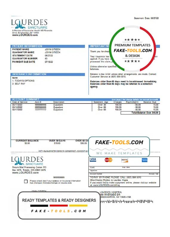 USA Lourdes utility bill template in Word and PDF format USA Lourdes utility bill template in Word and PDF format