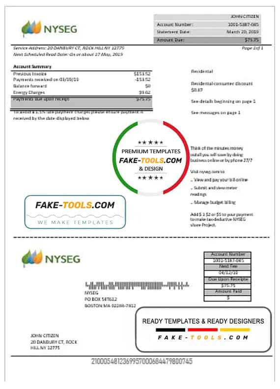 USA Massachusetts Boston NYSEG electricity utility bill template in Word and PDF format USA Massachusetts Boston NYSEG electricity utility bill template in Word and PDF format