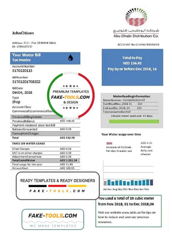 United Arab Emirates Abu Dhabi Distribution water utility bill template in Word and PDF format United Arab Emirates Abu Dhabi Distribution water utility bill template in Word and PDF format