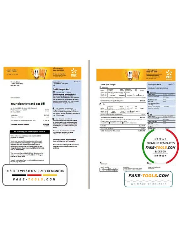 United Kingdom EDF utility bill template in Word and PDF format (3 pages) United Kingdom EDF utility bill template in Word and PDF format (3 pages)