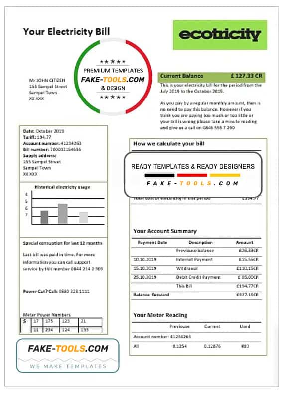 United Kingdom Ecotricity electricity utility bill template in Word and PDF format (.doc and .pdf) United Kingdom Ecotricity electricity utility bill template in Word and PDF format (.doc and .pdf)