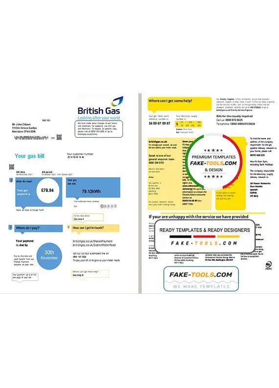 United Kingdom British Gas utility bill template in Word and PDF format fully editable (2 pages) version 1 United Kingdom British Gas utility bill template in Word and PDF format fully editable (2 pages) version 1