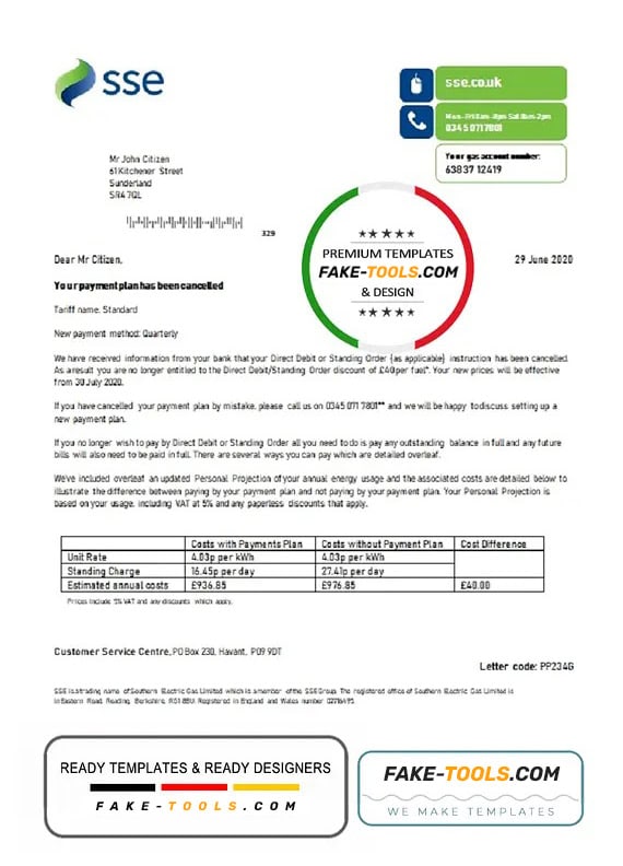 United Kingdom SSE Energy utility bill template in Word and PDF format, version 1 United Kingdom SSE Energy utility bill template in Word and PDF format, version 1