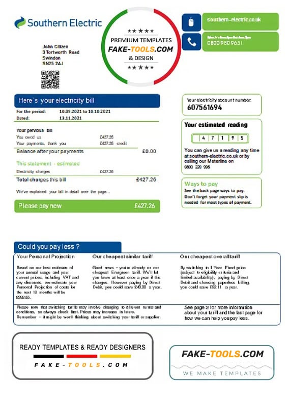 United Kingdom SSE Energy utility bill template in Word and PDF format, version 3 United Kingdom SSE Energy utility bill template in Word and PDF format, version 3