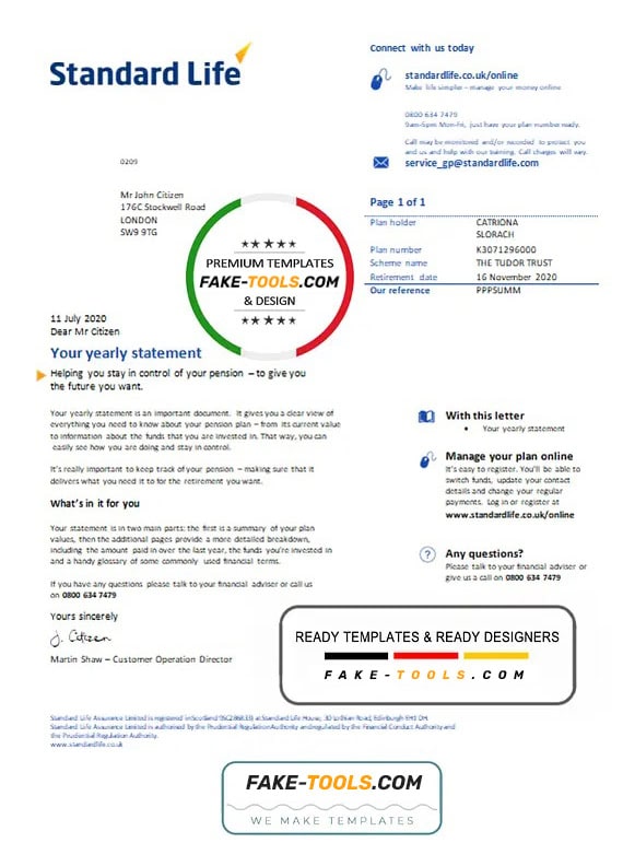 United Kingdom Standard Life utility bill template in Word and PDF format United Kingdom Standard Life utility bill template in Word and PDF format