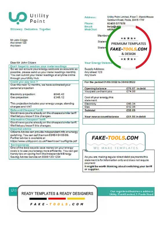United Kingdom Utility Point utility bill template in Word and PDF format United Kingdom Utility Point utility bill template in Word and PDF format